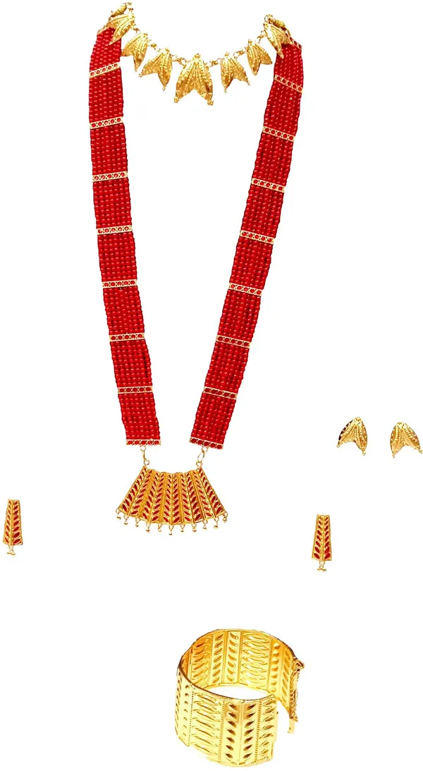 Assamese_Traditional_Gold_Plated_Red_Colour_Combo_Jewellery_Set_For_Women